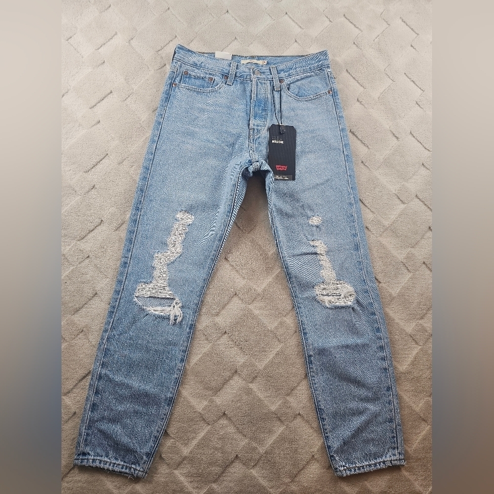 Levi's Wedgie High Rise Jean Womens 28 Button Fly Blue Rigid Denim